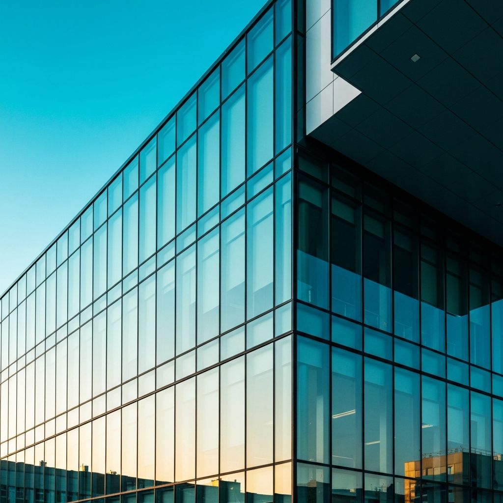 Modern glass building showcasing two decades of MEBT Glass excellence